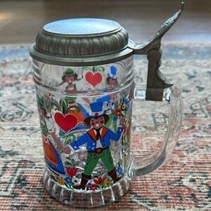 3 for $15 VINTAGE West German Clear Glass Young Lovers Stein with Pewter Lid
